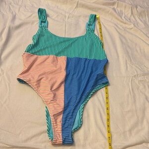 Aerie Women's One Piece in Green, Pink, and Blue Stripes XL